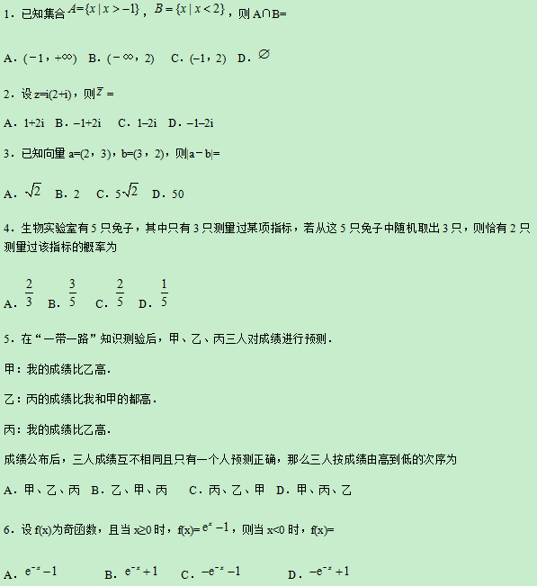 2019海南高考文科数学试题及答案【word真题试卷】 2019海南高考文科数学试题及答案【word真题试卷】