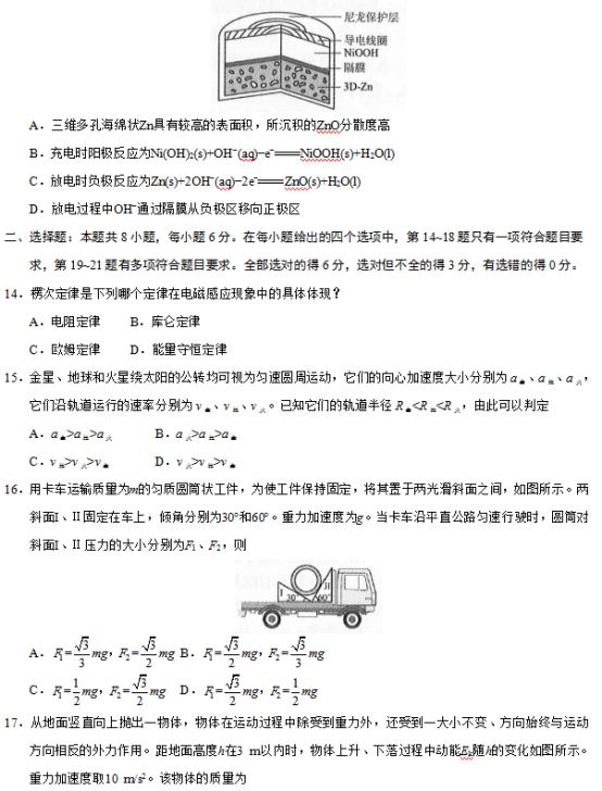 2019广西高考理综试题及答案【word精校版】 2019广西高考理综试题及答案【word精校版】