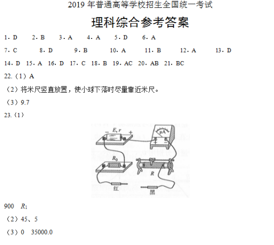 2019广西高考理综试题及答案【word精校版】 2019广西高考理综试题及答案【word精校版】